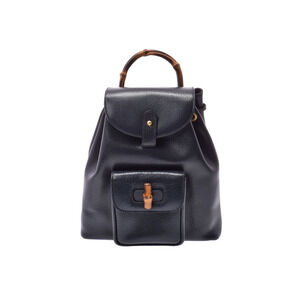 Gucci Bamboo Backpack Navy Blue Leather